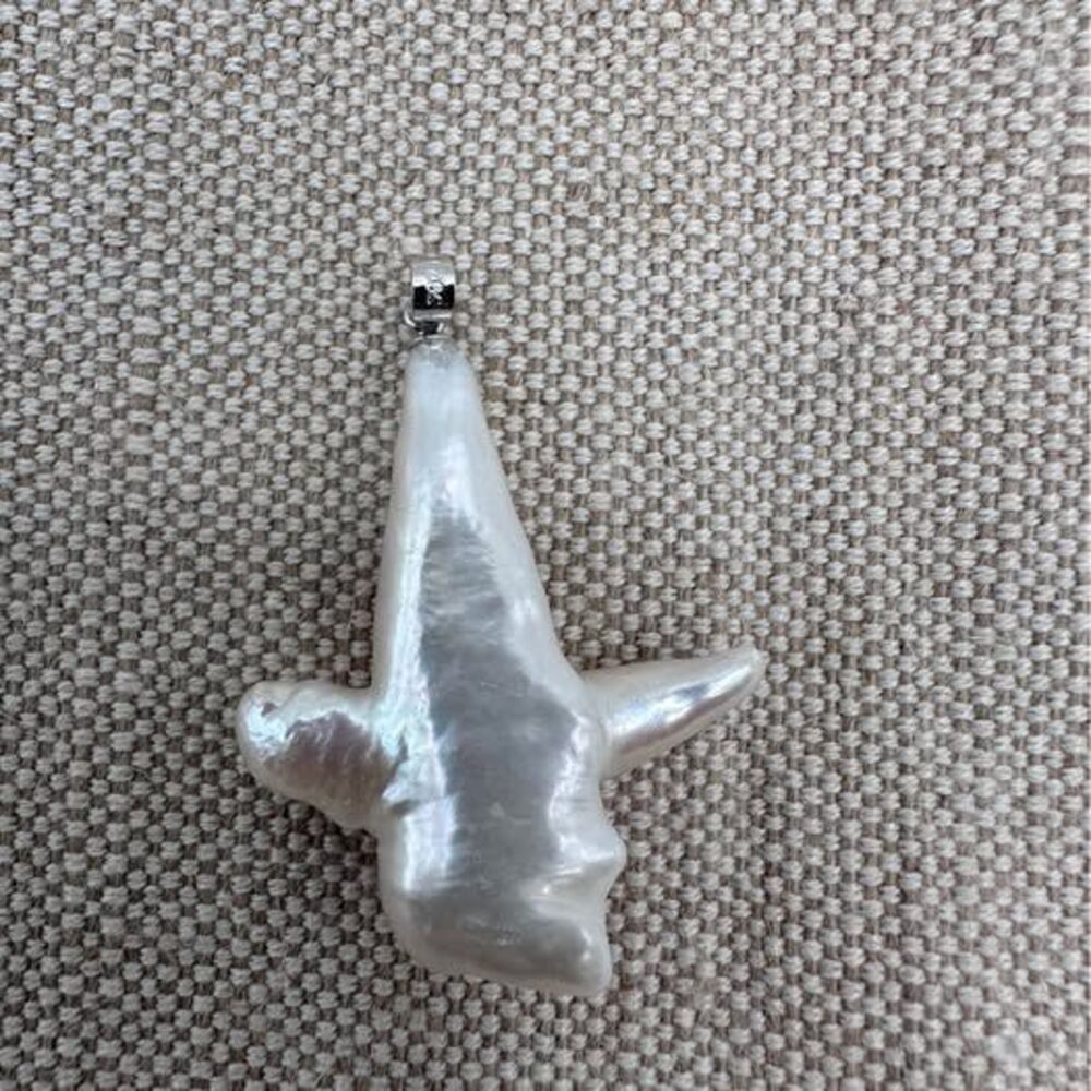 Natural Big white Baroque Pearl Cross Pendant, Sterling Silver Bail